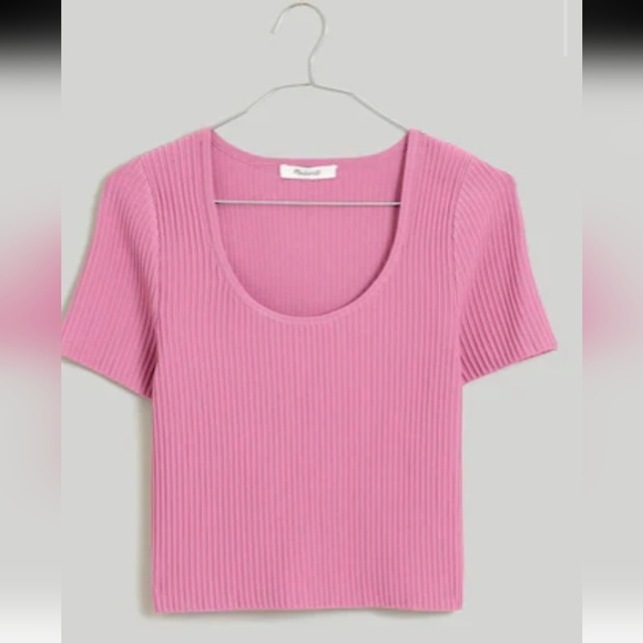 Madewell Tops - Madewell Womens Pink Ottoman Crop Ribbed Sweater Tee Size Medium